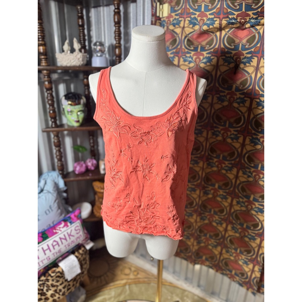 Together! Coral Embroidered Tank Top‎ Sleeveless Casual Blouse Small
